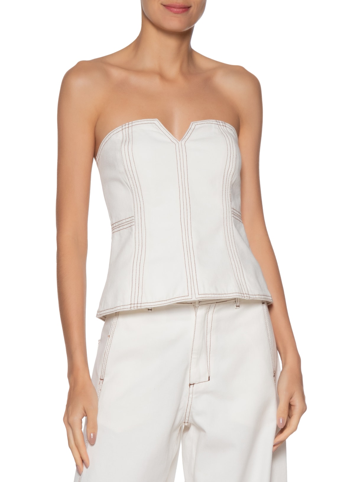 Corselet Feminino Sarja Pespontos Branco Dress To