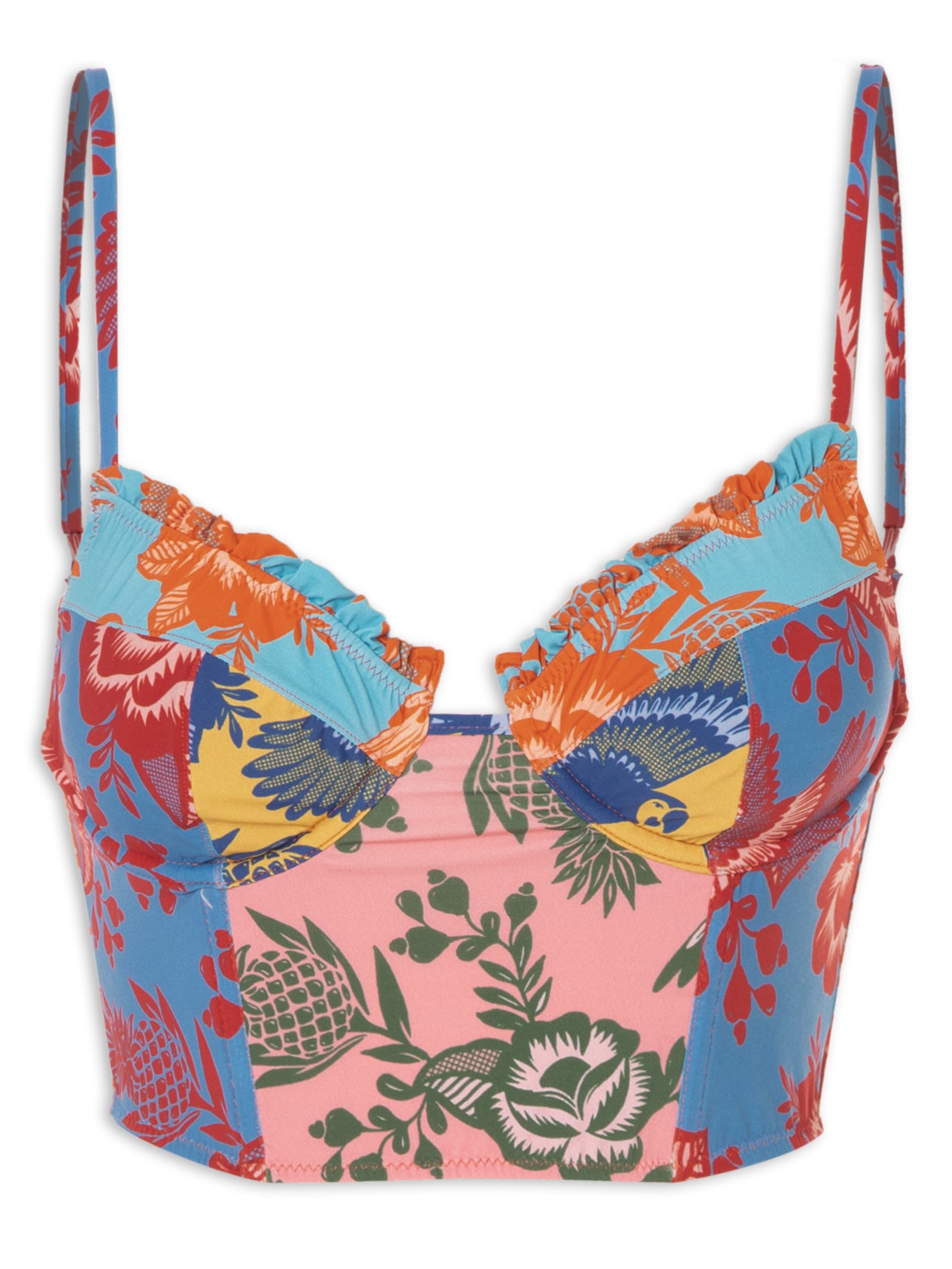 Corselet Patch Floral De Renda - Azul