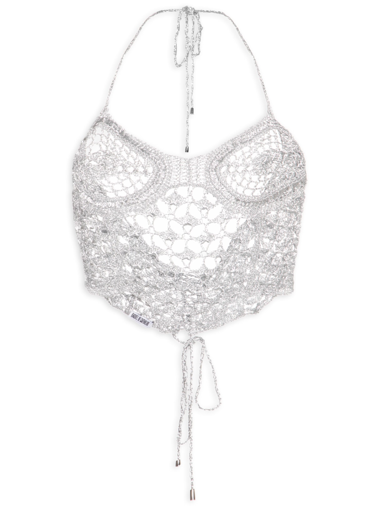 Corset Feminino De Crochê Metálico Feito À Mão Prateado Raquel De Carvalho