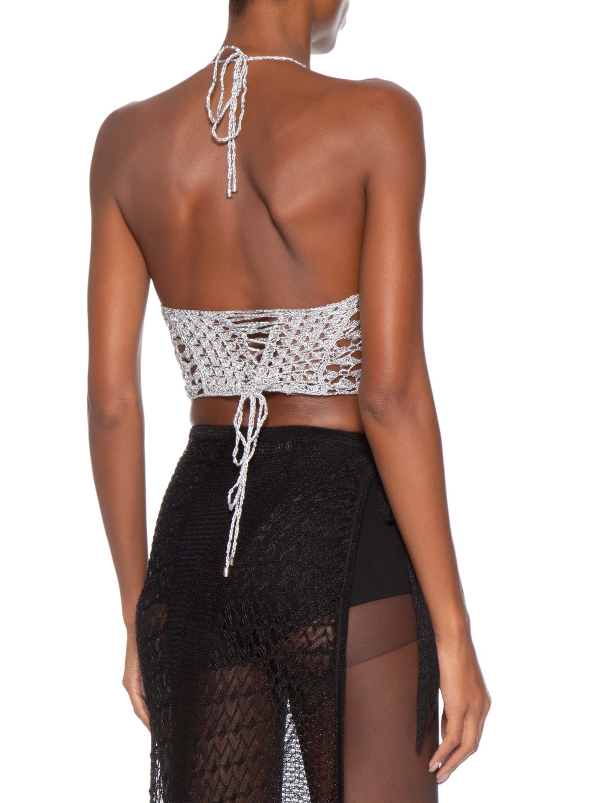 Corset Feminino De Crochê Metálico Feito À Mão Prateado Raquel De Carvalho