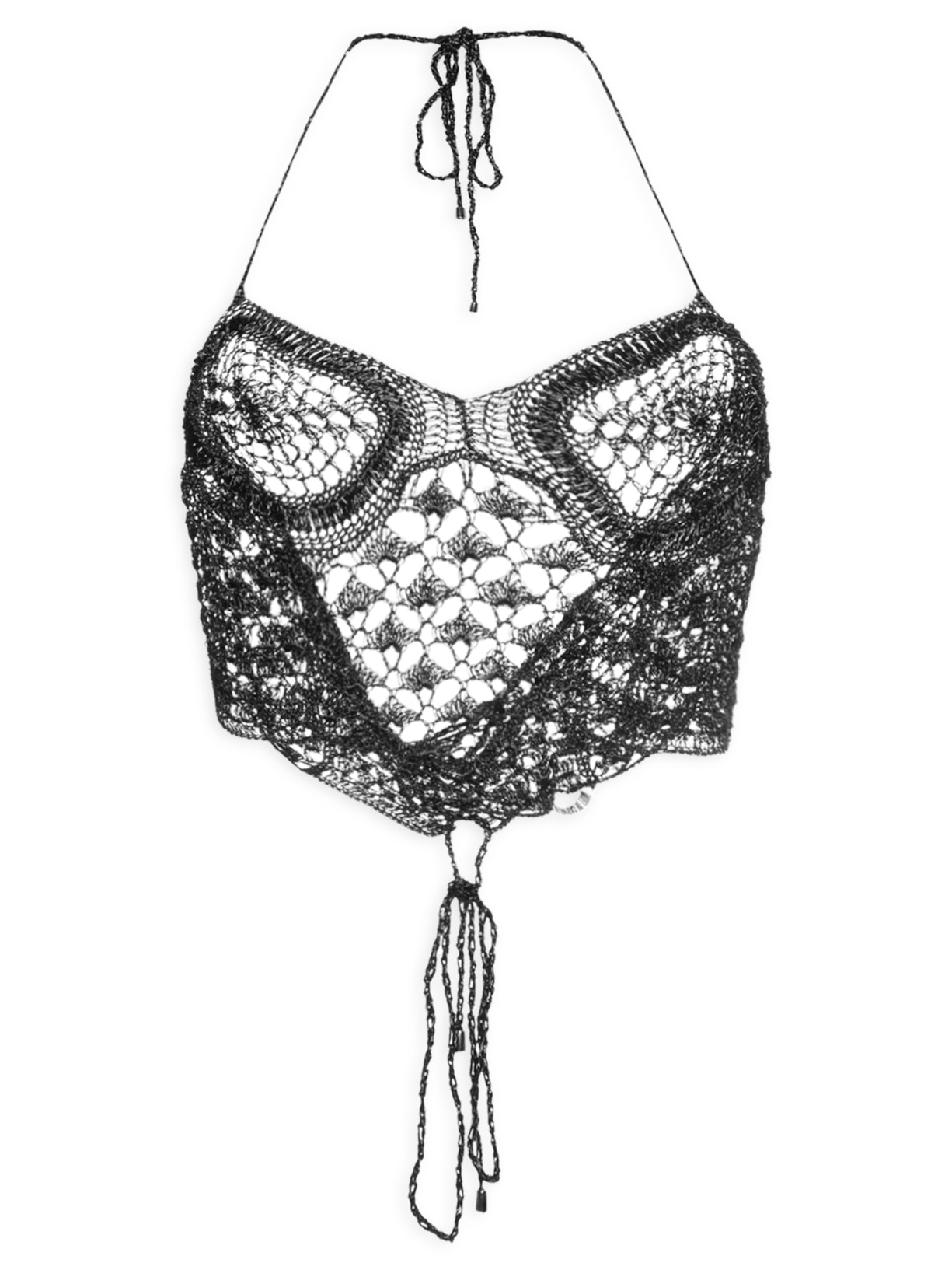 Corset Feminino De Crochê Metálico Feito À Mão Preto Raquel De Carvalho