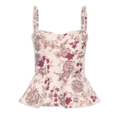 Corset Feminino Estruturado Peplum Em Jacquard - Rosa