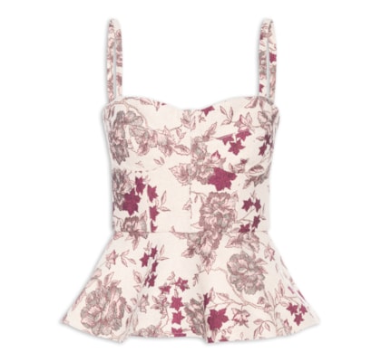 Corset Feminino Estruturado Peplum Em Jacquard - Rosa