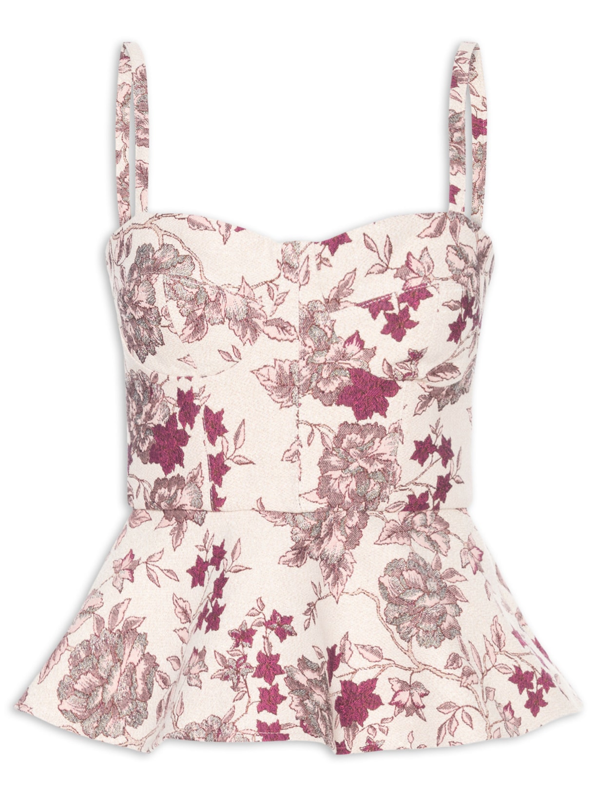 Corset Feminino Estruturado Peplum Em Jacquard - Rosa