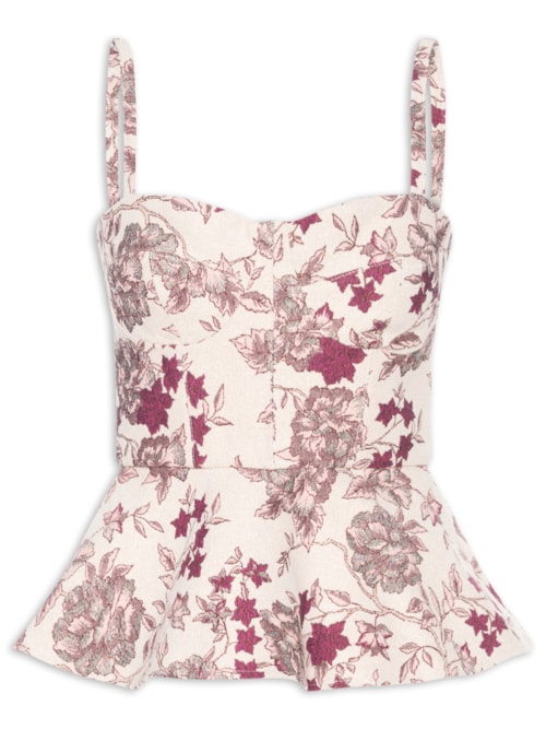 Corset Feminino Estruturado Peplum Em Jacquard - Rosa