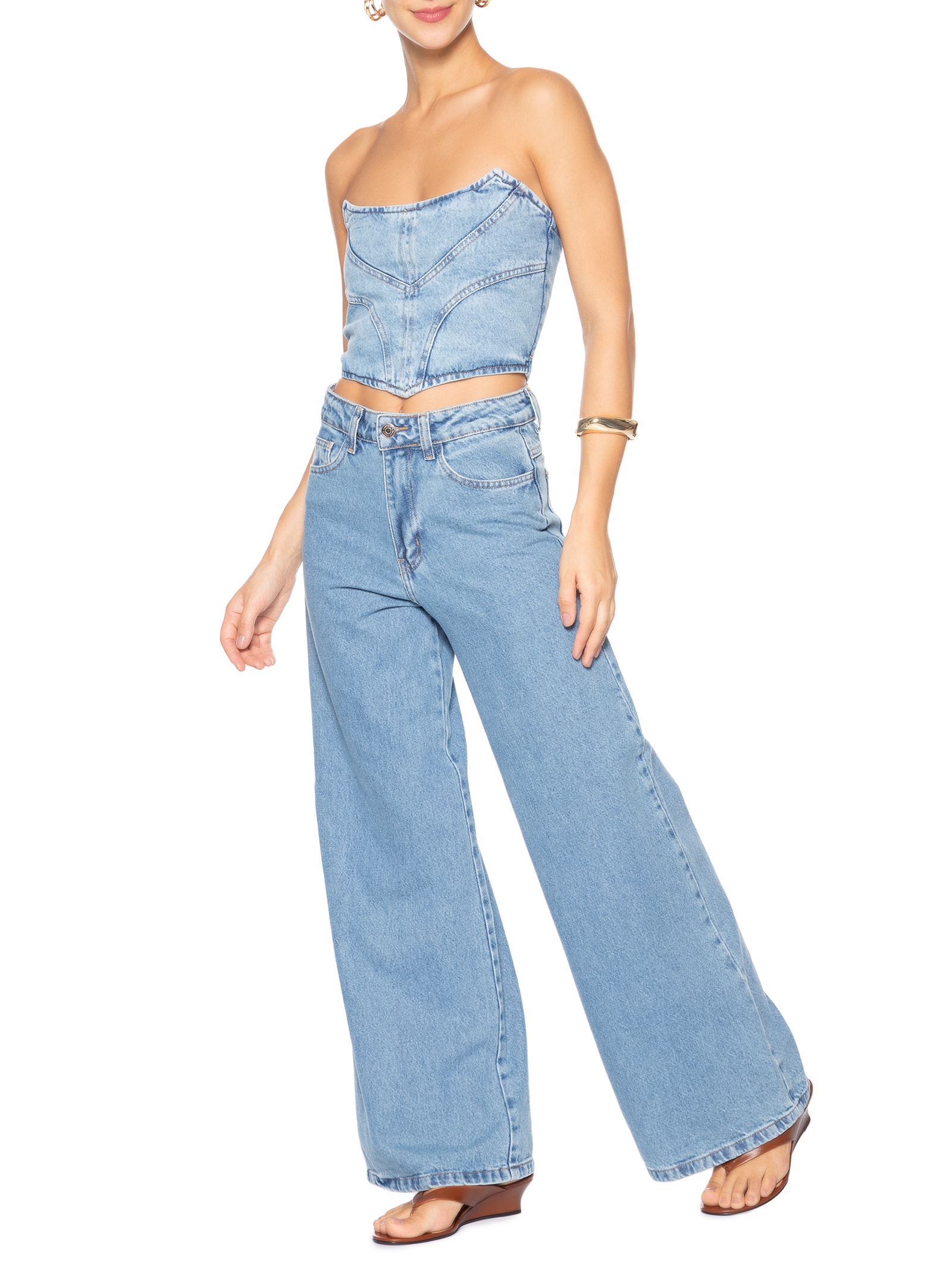 Corset Feminino Jeans - Azul - Market 33
