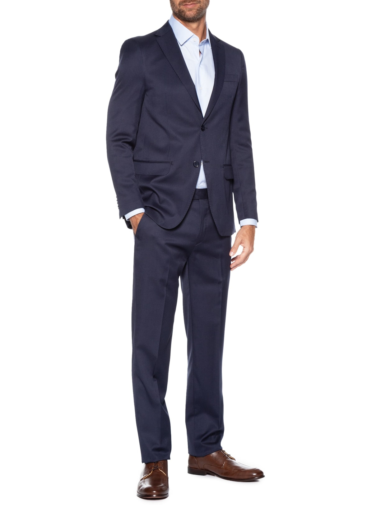 Costume Masculino Polilã Liso Forrado Azul Paramount Alfaiataria