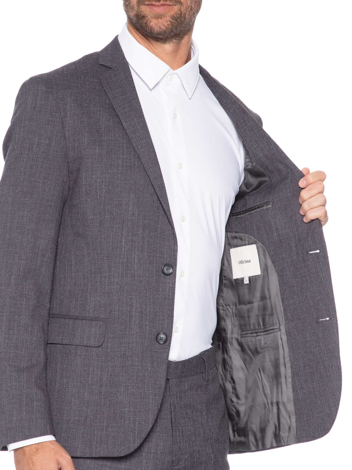 Costume Terno Masculino Falso Liso Cinza Oficina Reserva