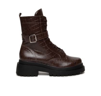 Coturno Feminino Biker Em Couro Com Fivela - Marrom