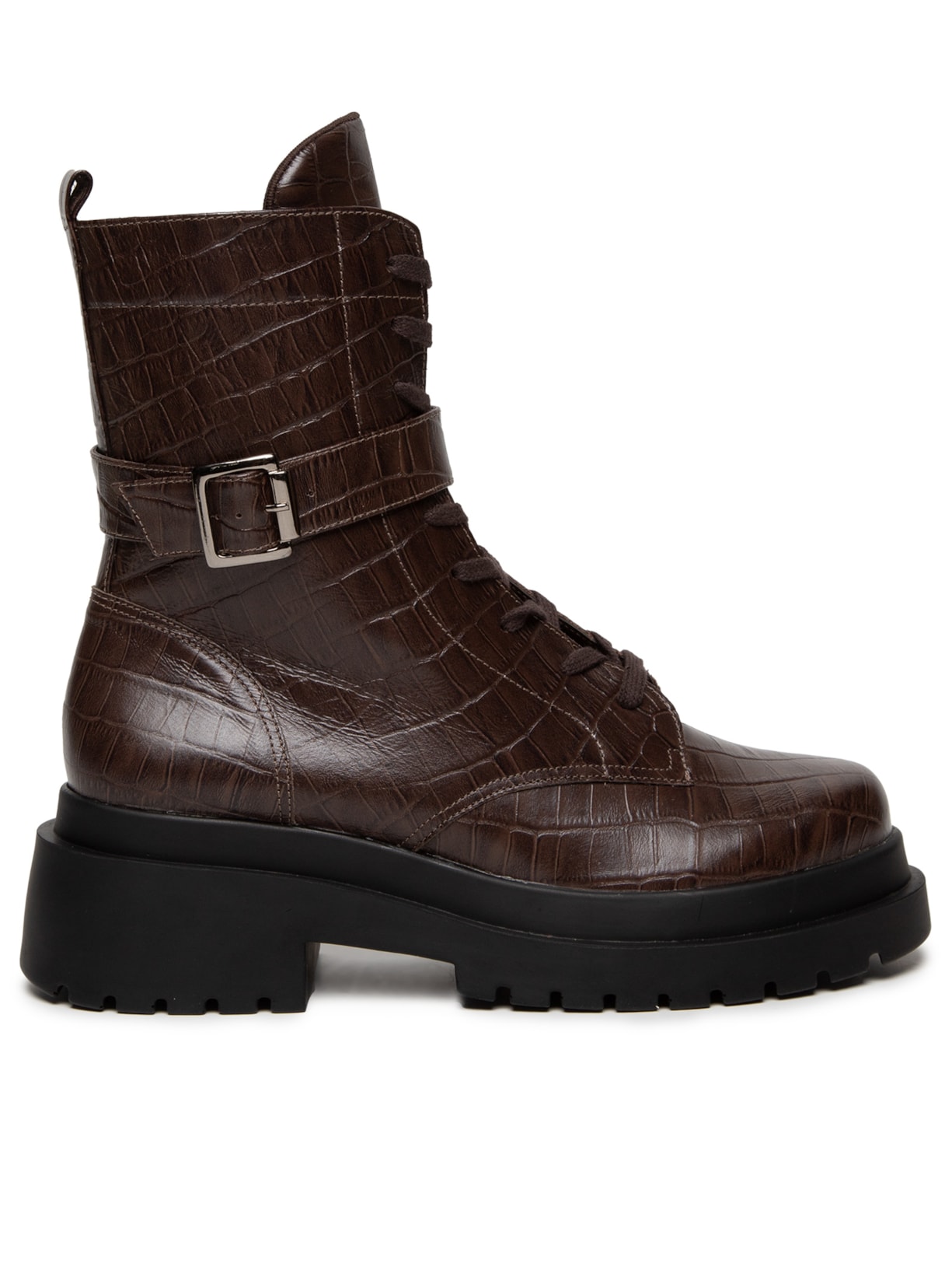 Coturno Feminino Biker Em Couro Com Fivela - Marrom