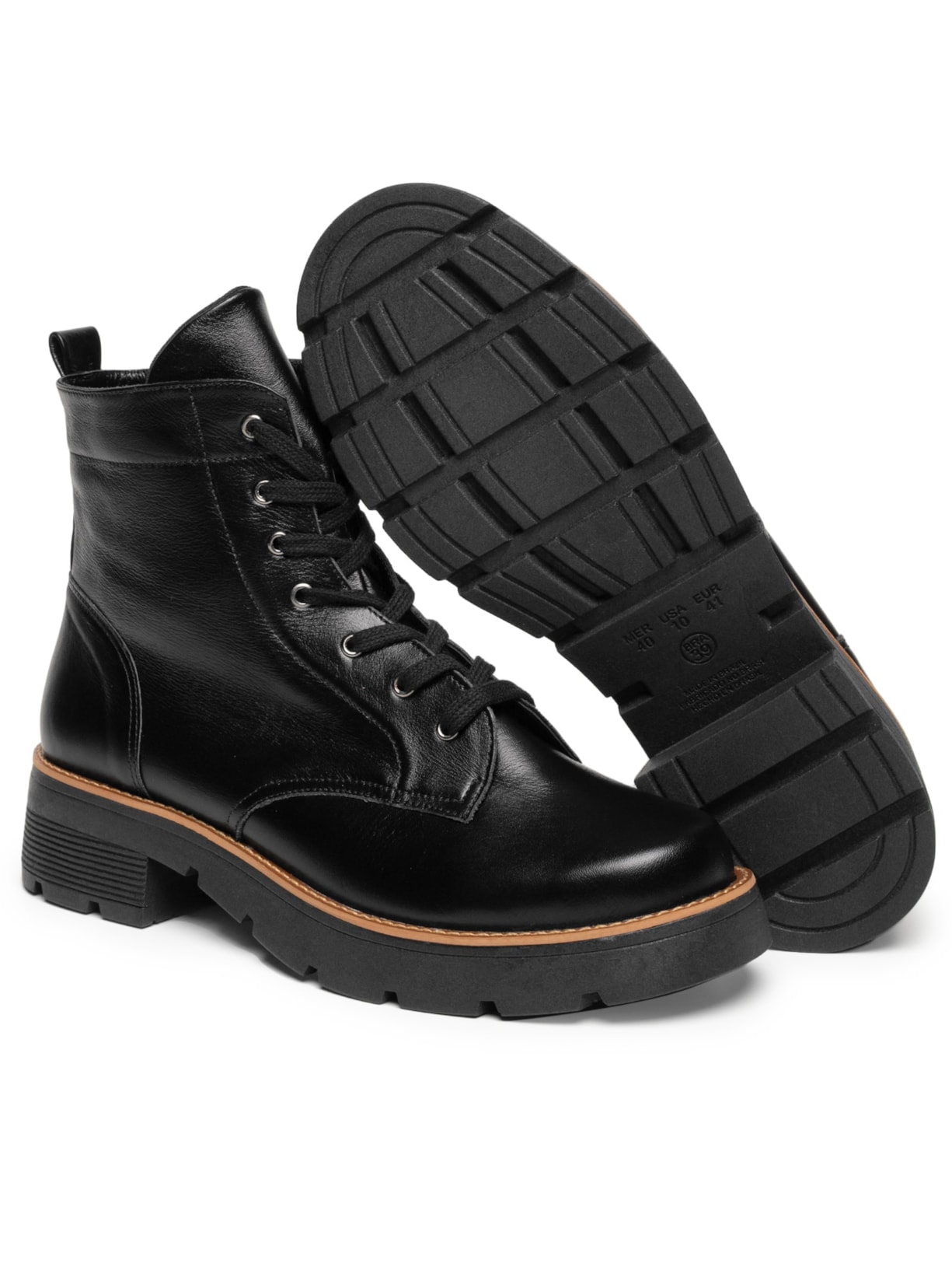 Coturno Feminino Couro Cano Baixo Preto Basiq