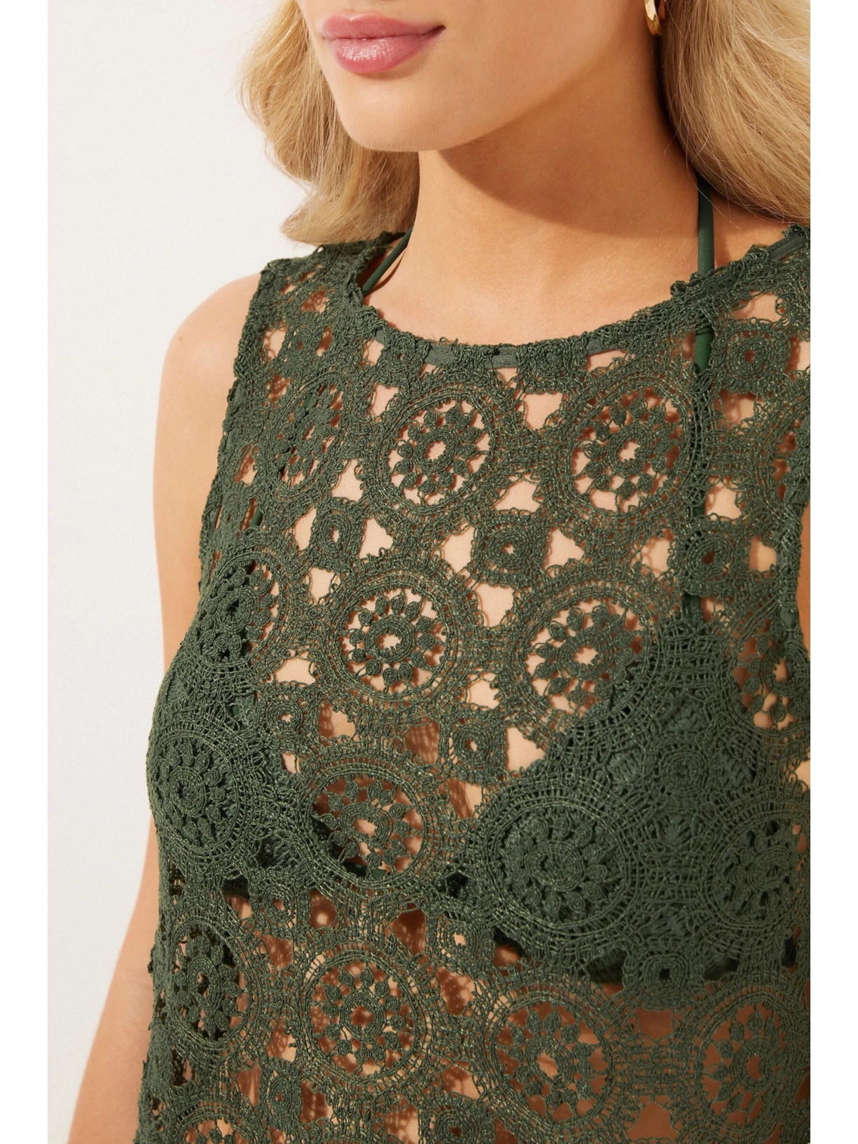 Cropped Em Crochê Geométrico Verde Calzedonia