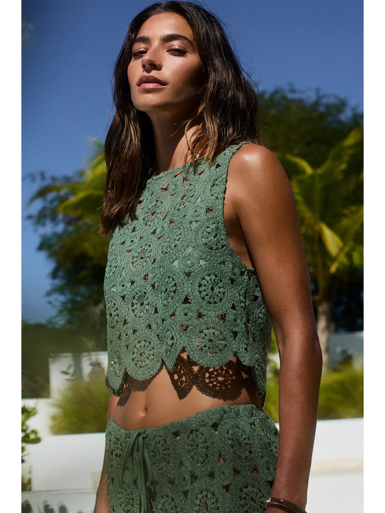 Cropped Em Crochê Geométrico Verde Calzedonia