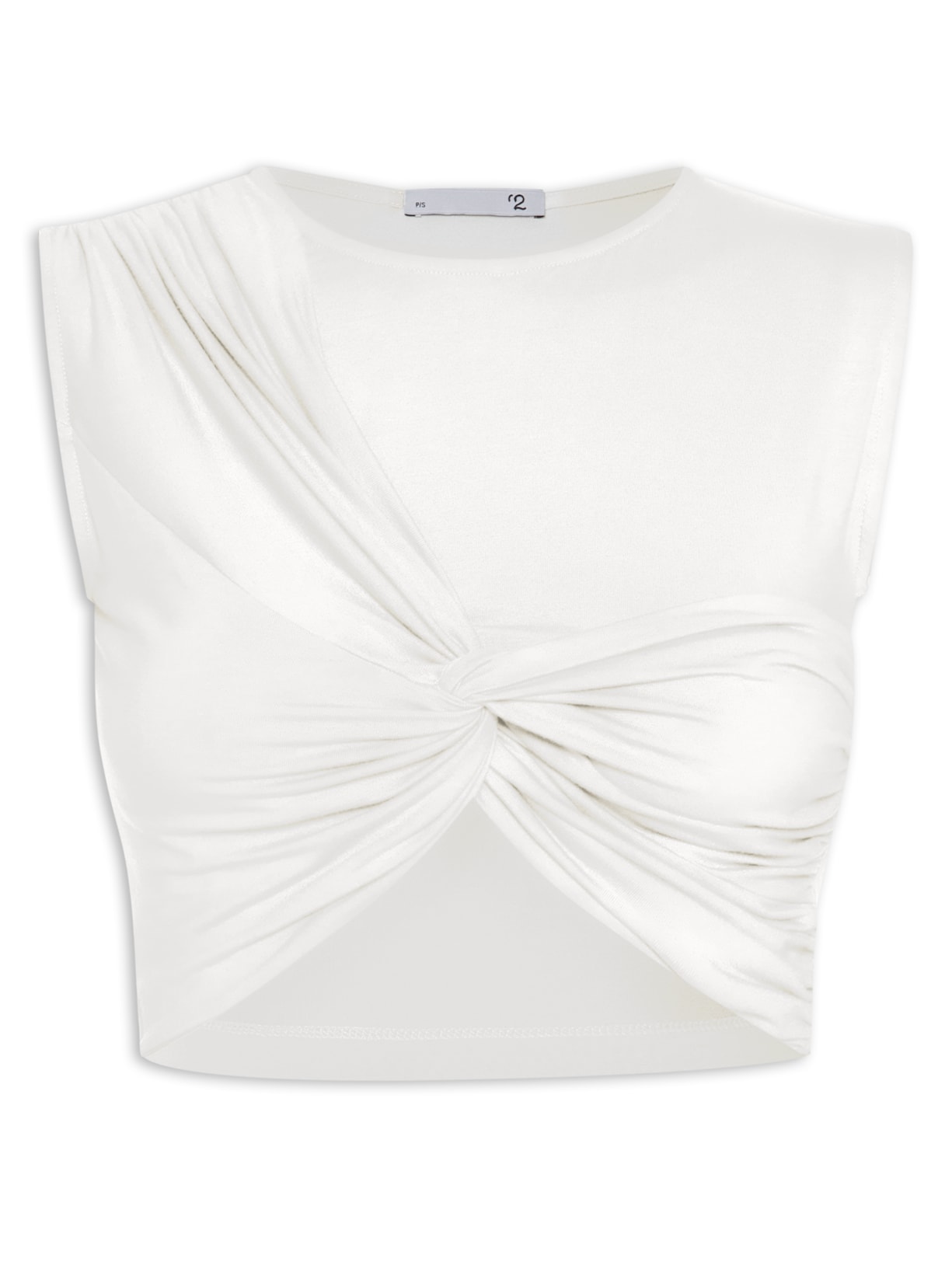 Cropped Feminino Em Malha Sem Manga - Off White