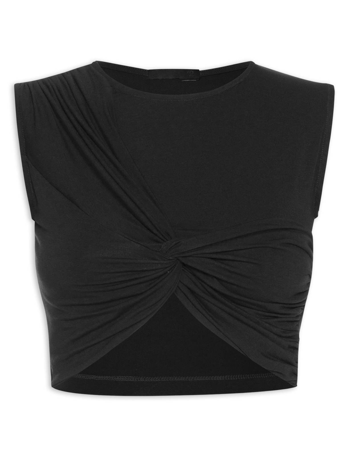 Cropped Feminino Em Malha Sem Manga - Preto