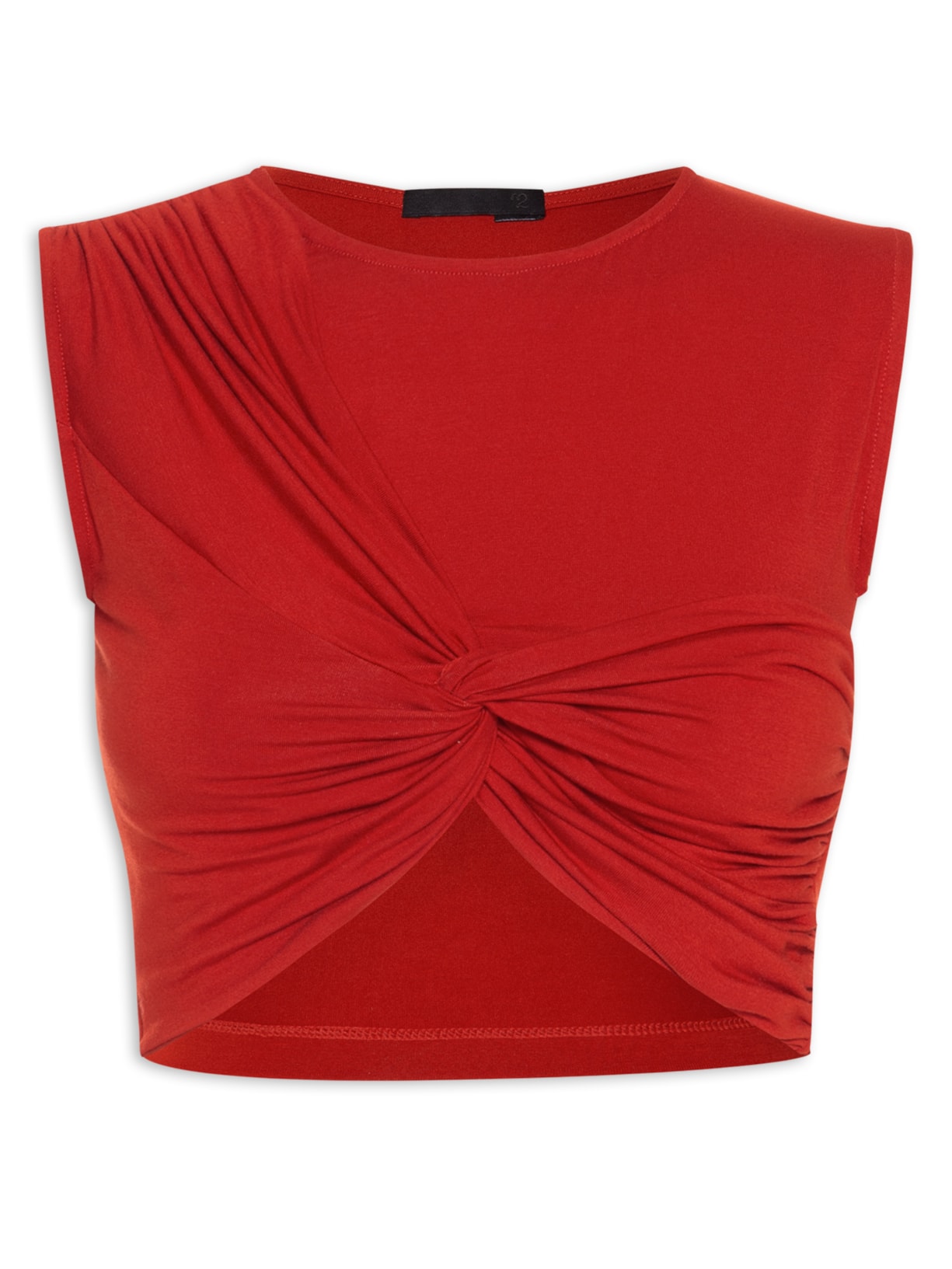 Cropped Feminino Em Malha Sem Manga - Vermelho