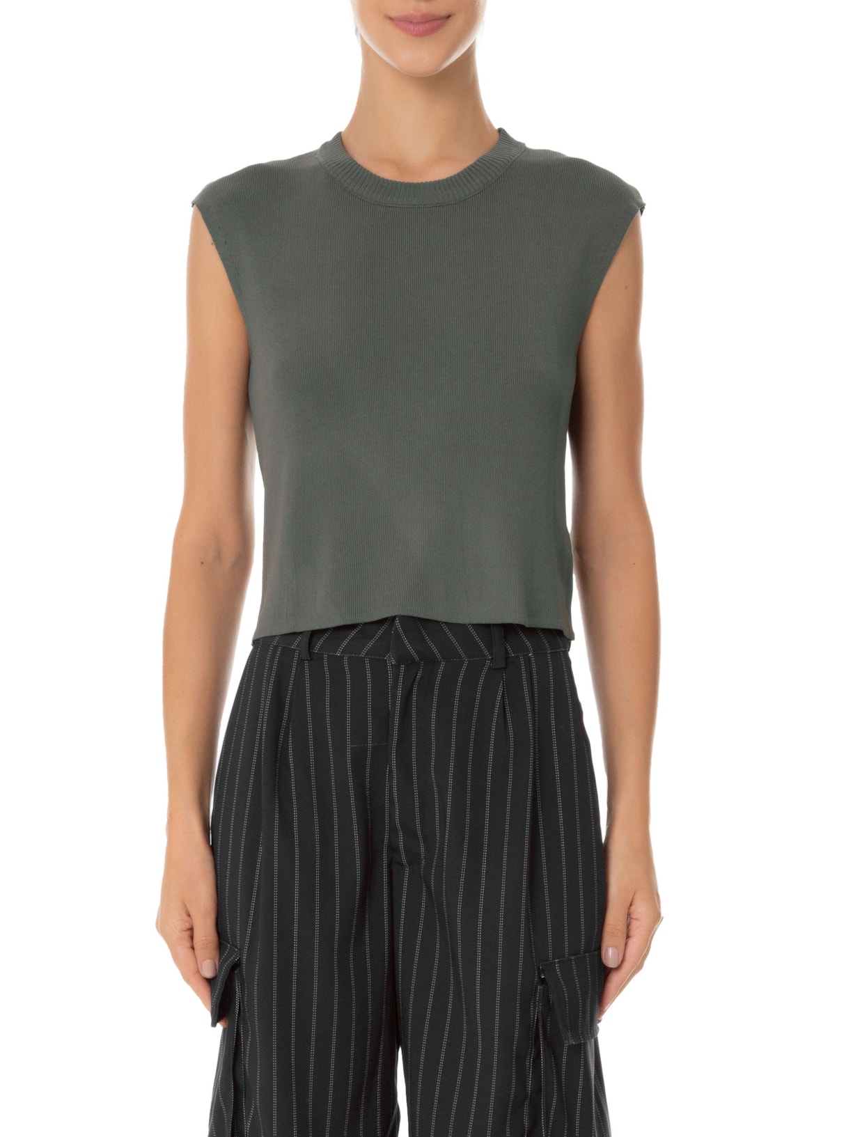 Cropped Feminino Tricot Cinza '2Essential