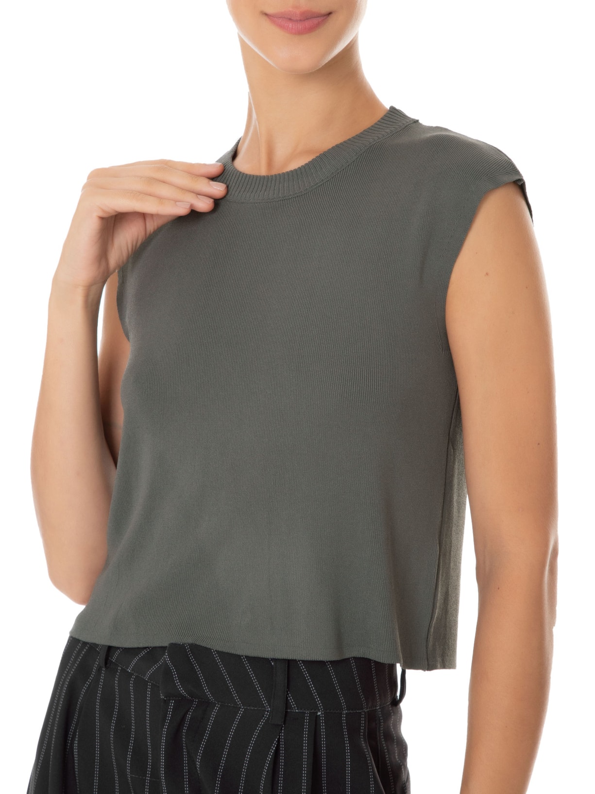 Cropped Feminino Tricot Cinza '2Essential