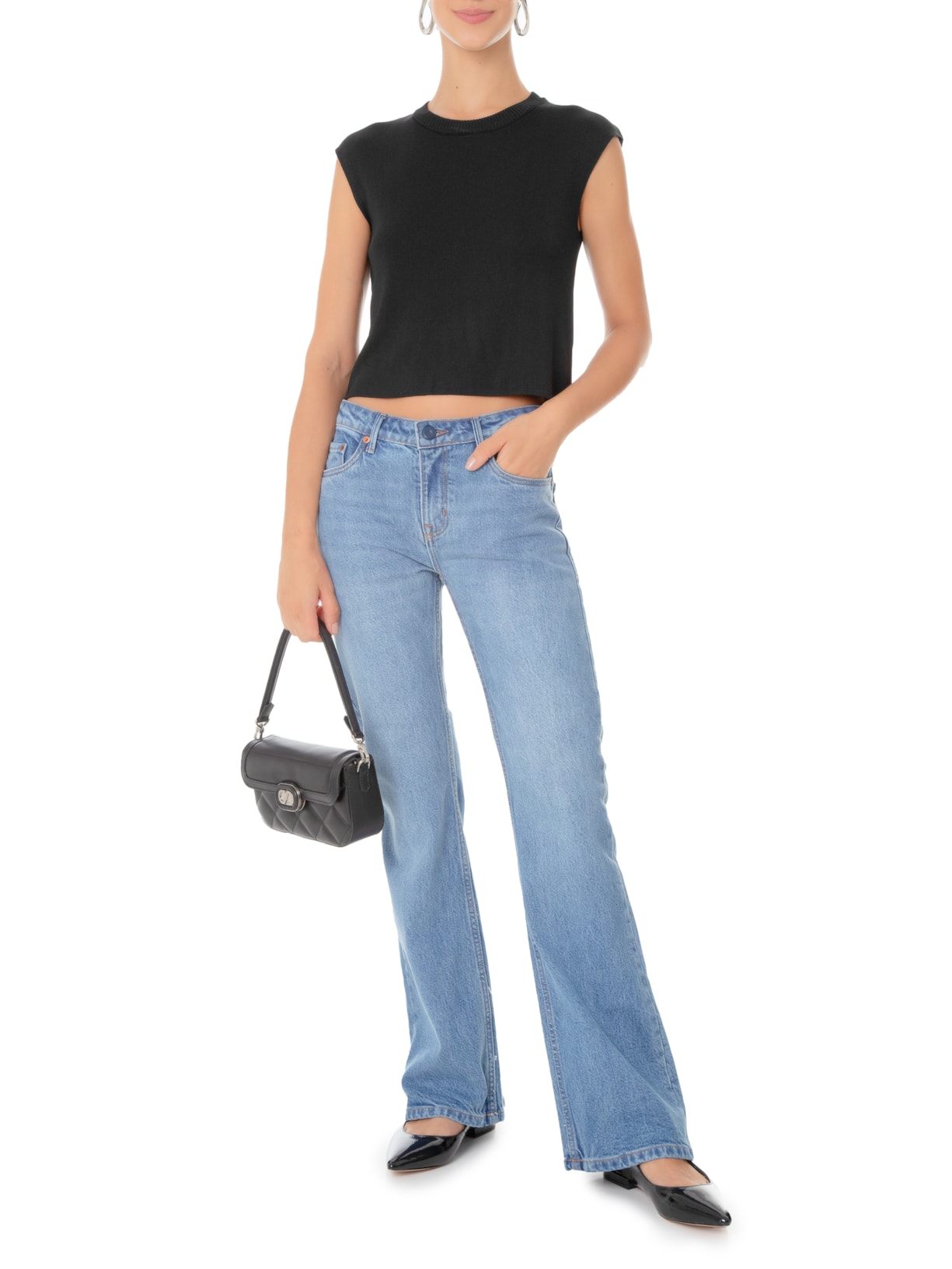 Cropped Feminino Tricot Preto '2Essential