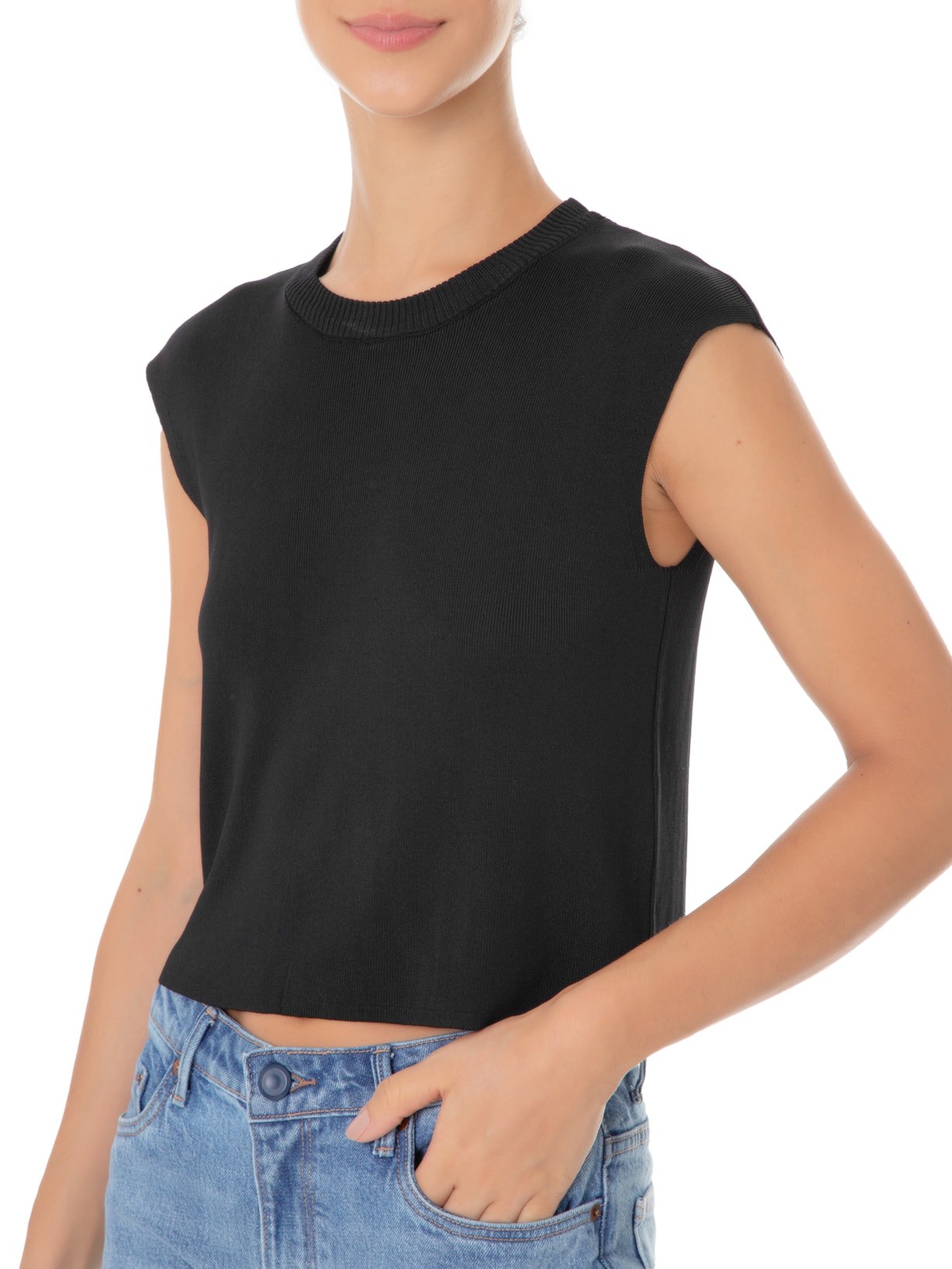 Cropped Feminino Tricot Preto '2Essential