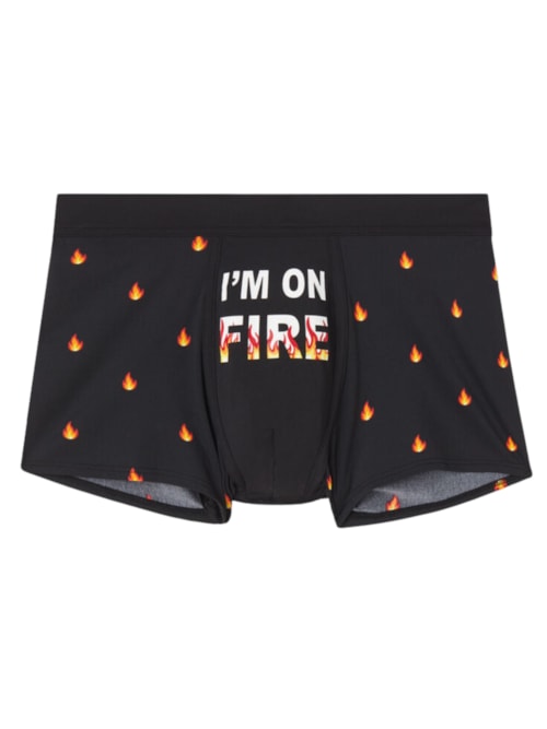 Cueca Boxer Chamas Em Microfibra - Preto