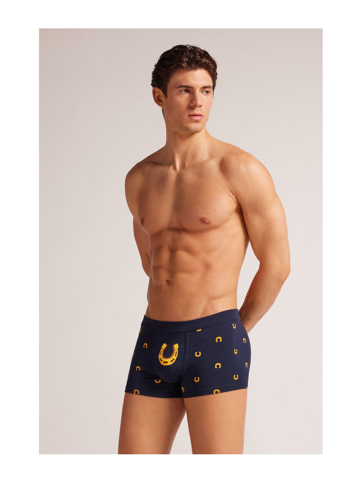 Cueca Boxer Com Estampa De Ferraduras De Cavalo Em Algodão Supima Azul Intimissimi