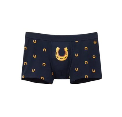Cueca Boxer Com Estampa De Ferraduras De Cavalo Em Algodão Supima - Azul