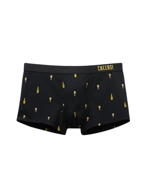 Cueca Boxer Com Estampa De Garrafas Em Algodão Supima - Preto