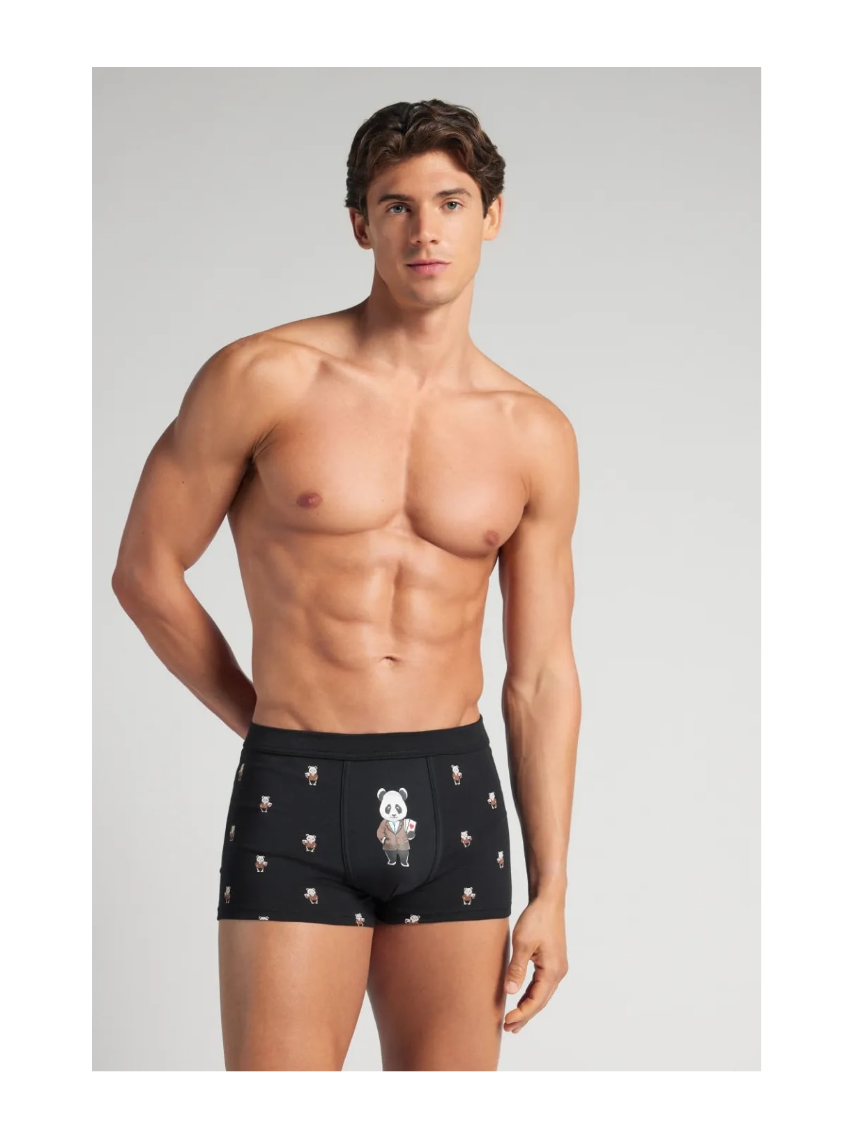Cueca Boxer Com Estampa De Panda Em Algodão Supima Preto Intimissimi
