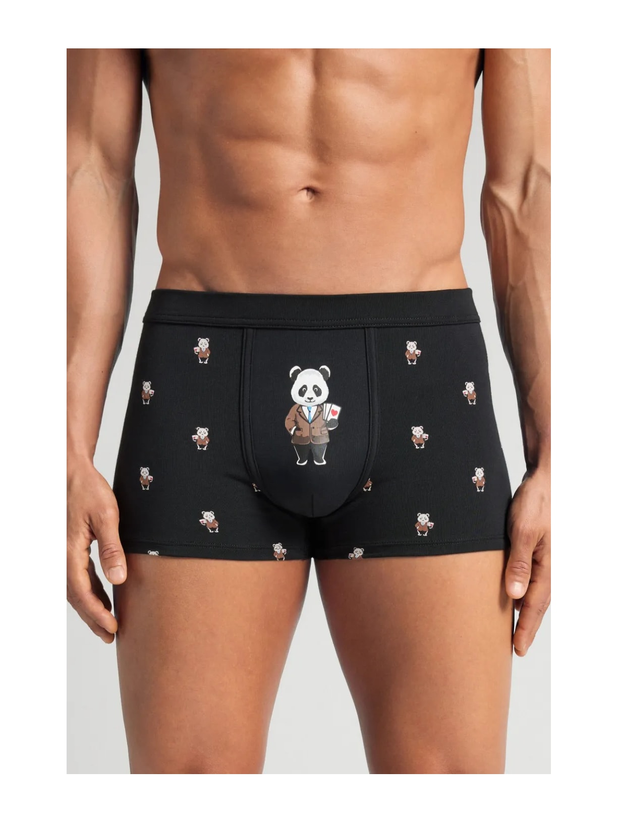 Cueca Boxer Com Estampa De Panda Em Algodão Supima Preto Intimissimi