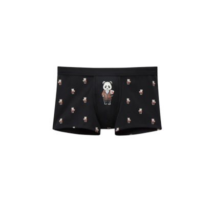 Cueca Boxer Com Estampa De Panda Em Algodão Supima - Preto
