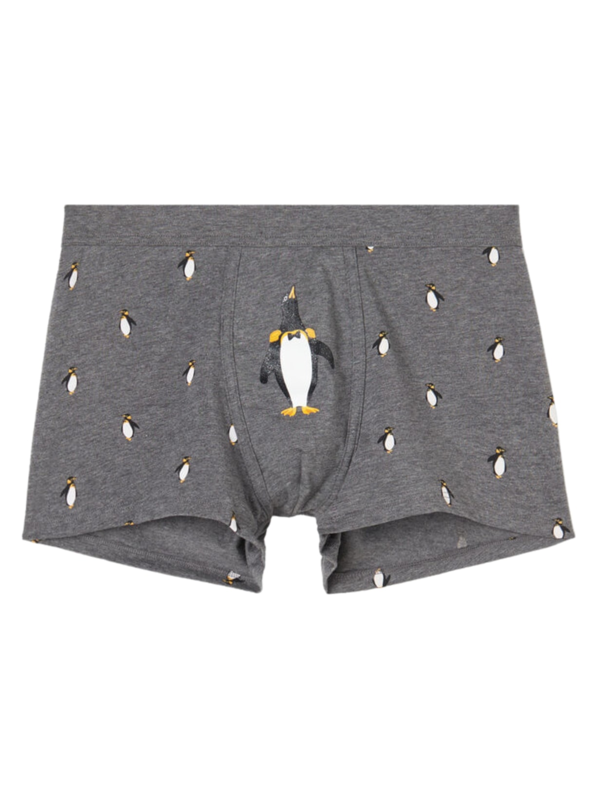 Cueca Boxer Com Estampa De Pinguim Em Algodão Supima - Cinza