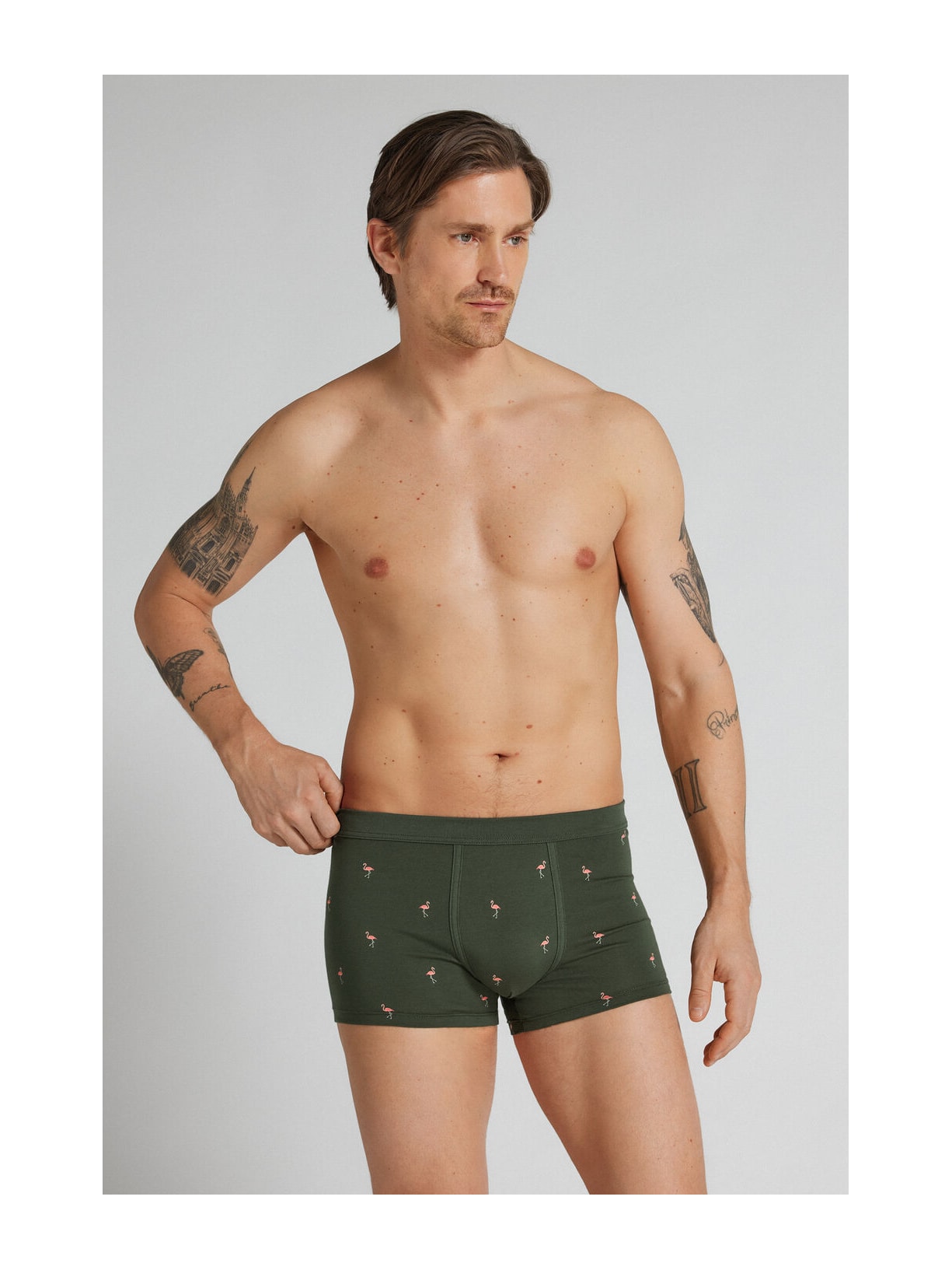 Cueca Boxer Em Algodão Superior Estampado Flamingos Verde Intimissimi