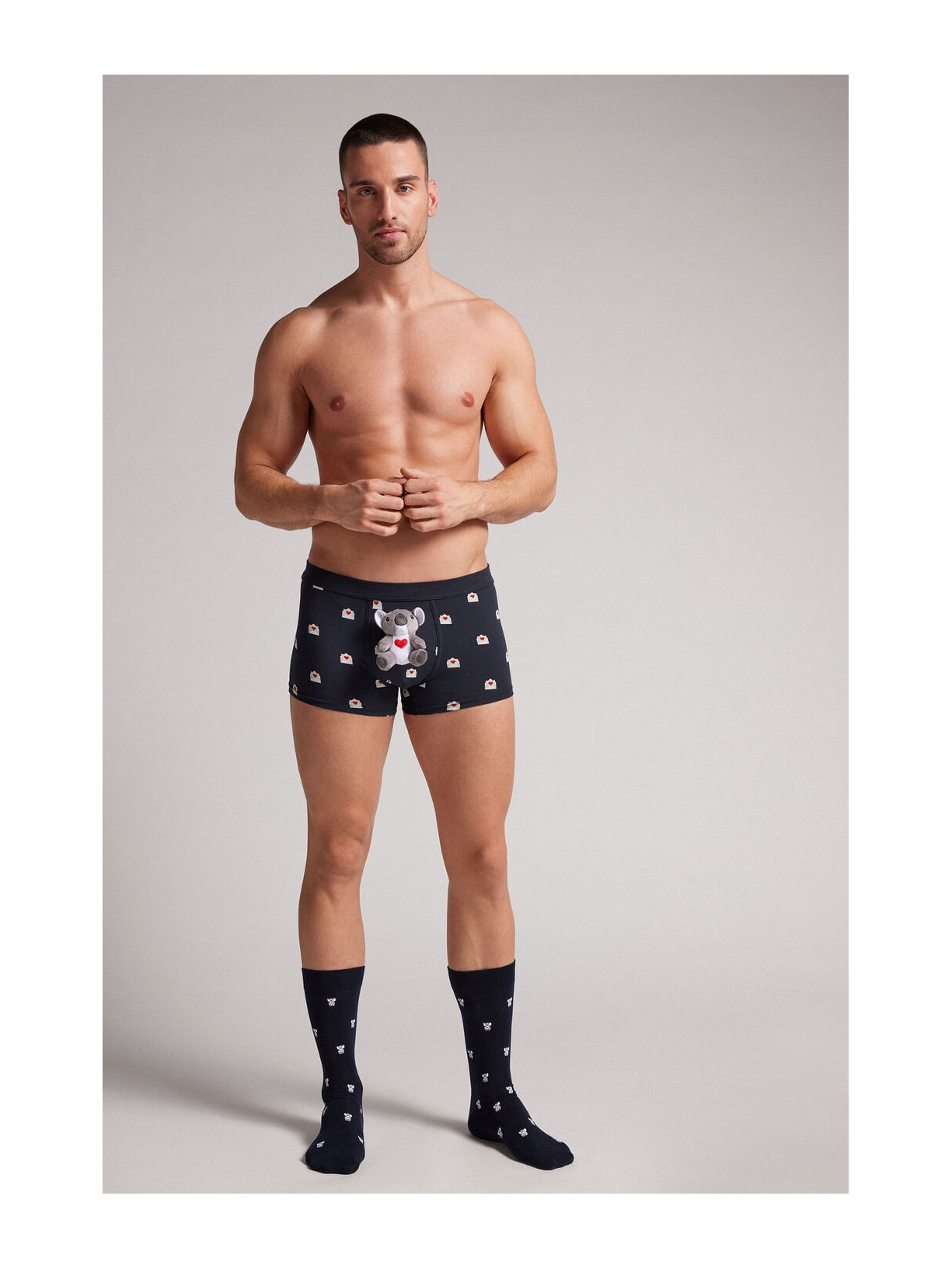 Cueca Boxer Em Algodão Supima Com Coala De Pelúcia Azul Intimissimi