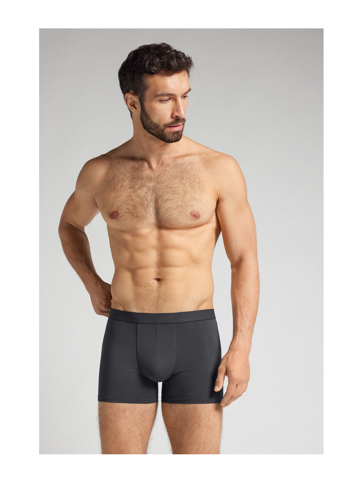 Cueca Boxer Em Algodão Supima Com Elástico Visível Cinza Intimissimi