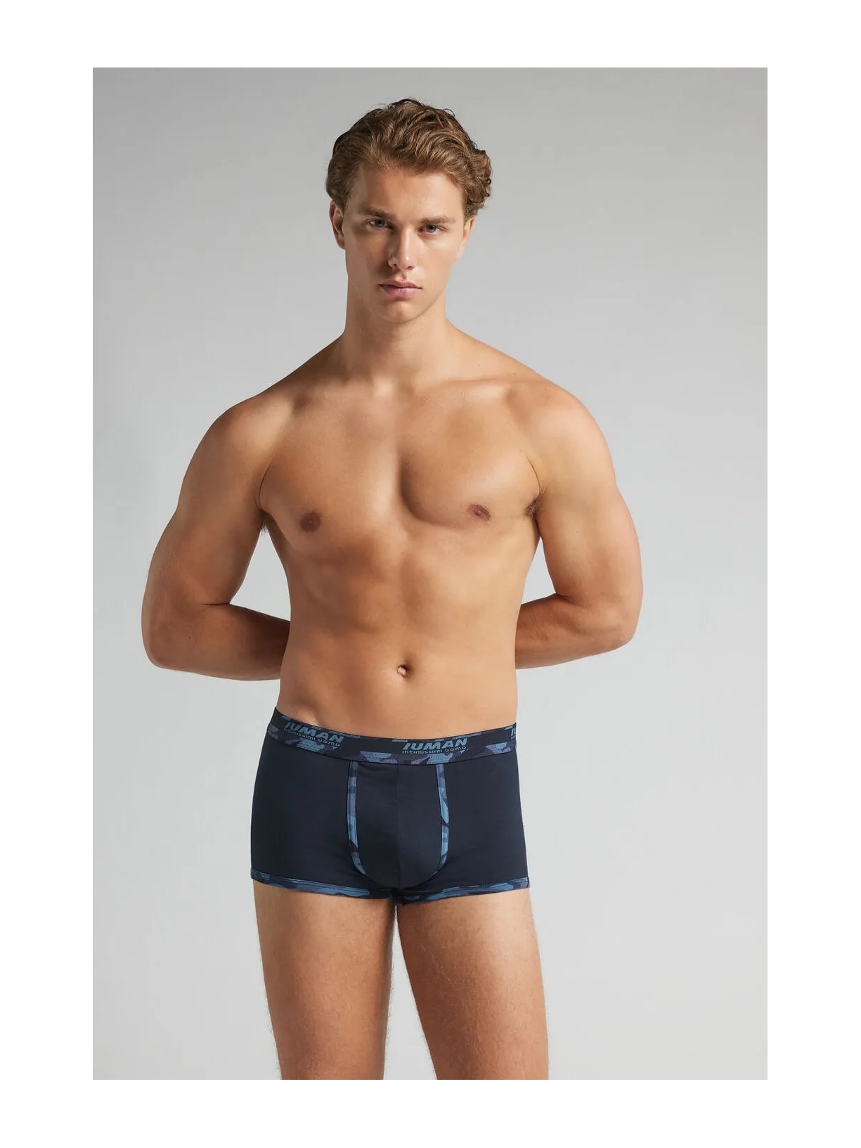 Cueca Boxer Em Algodão Supima Com Estampa Camuflada Azul Intimissimi