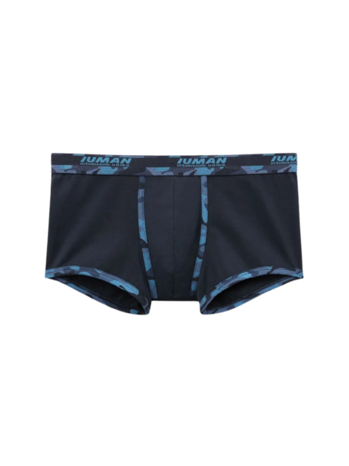 Cueca Boxer Em Algodão Supima Com Estampa Camuflada - Azul