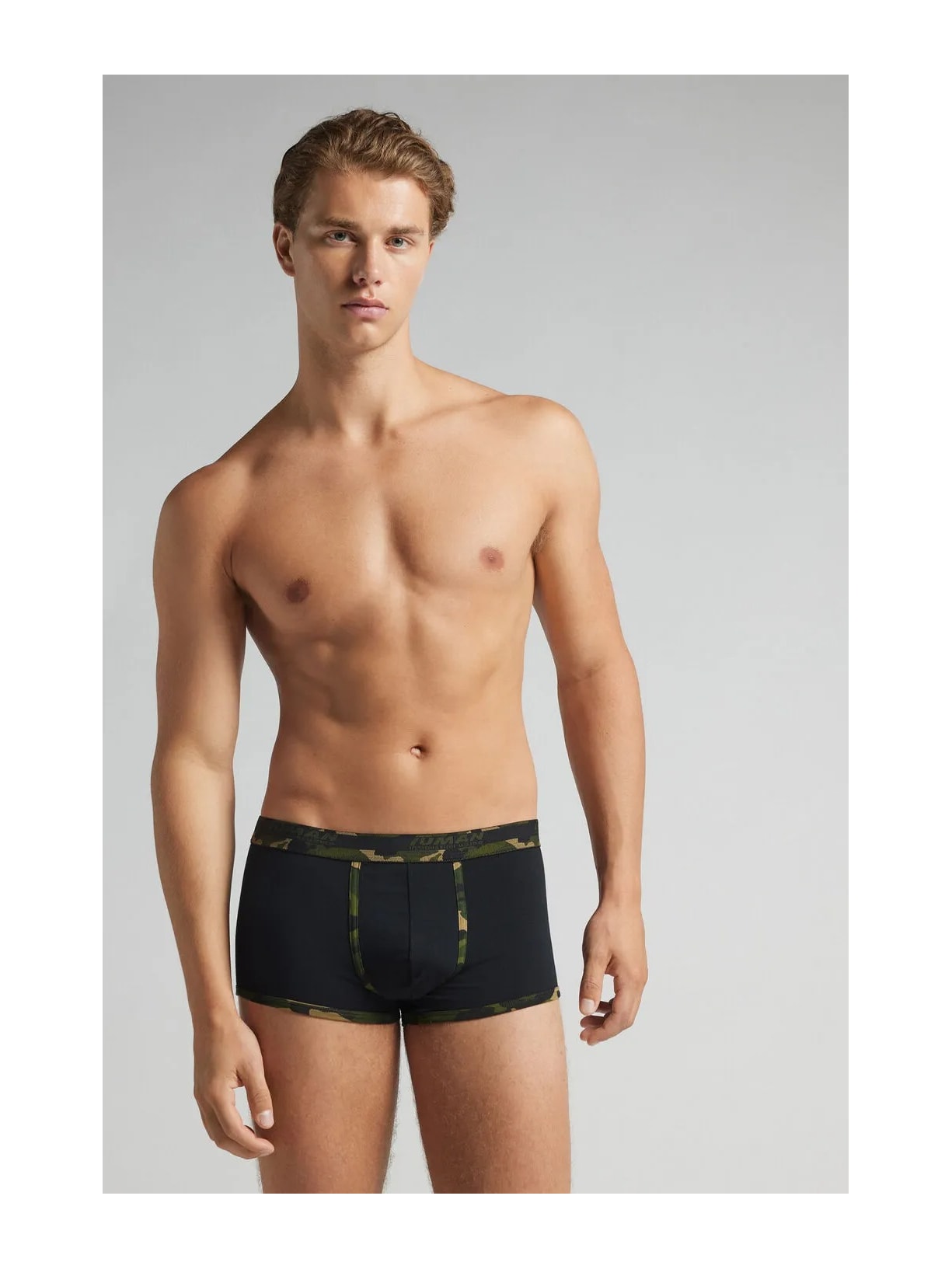Cueca Boxer Em Algodão Supima Com Estampa Camuflada Preto Intimissimi