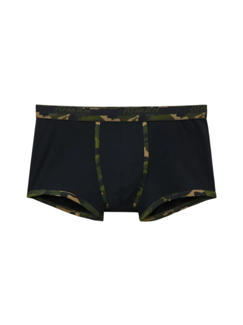 Cueca Boxer Em Algodão Supima Com Estampa Camuflada - Preto