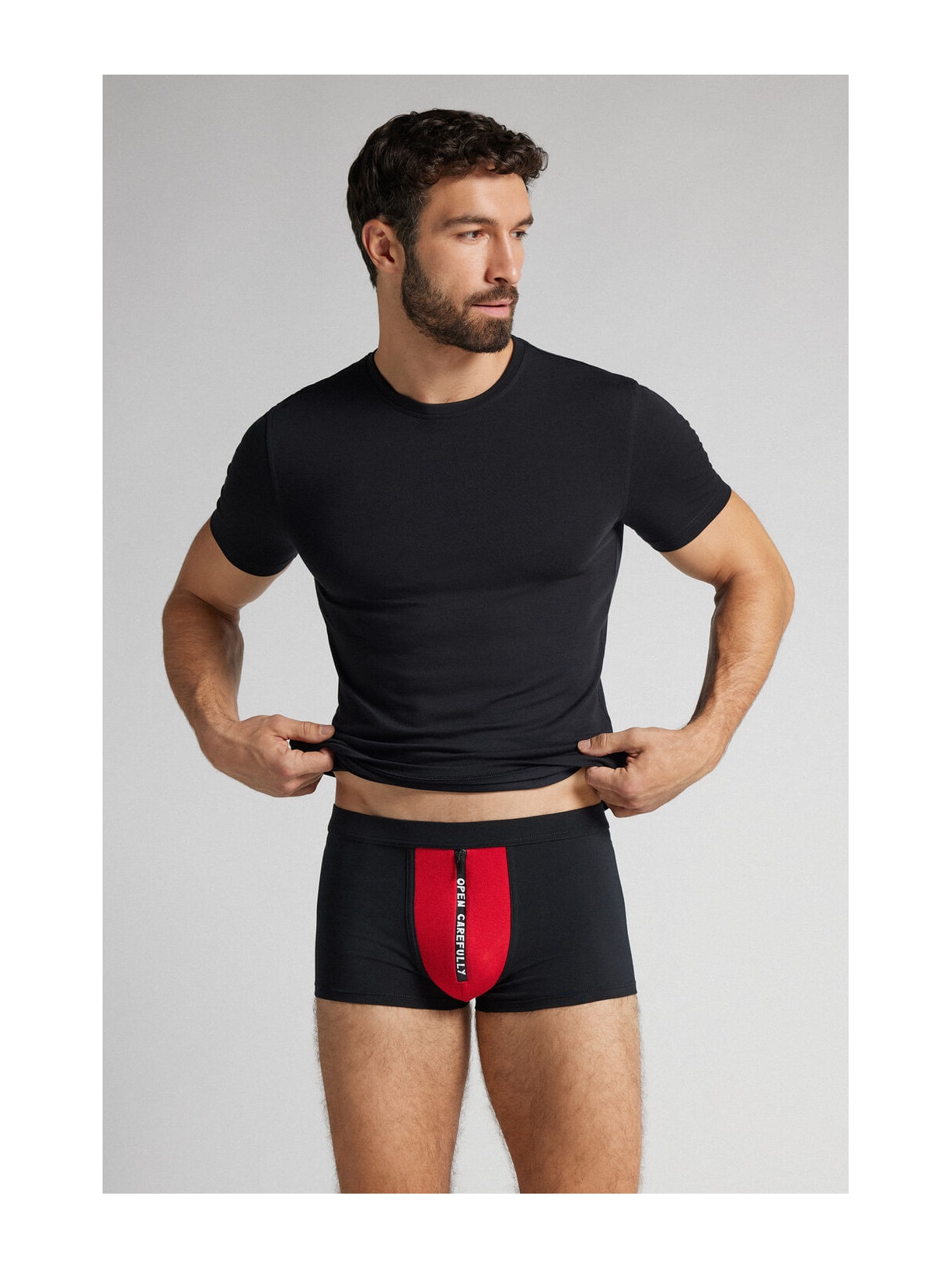 Cueca Boxer Em Algodão Supima Com Estampa Open Carefully Preto Intimissimi