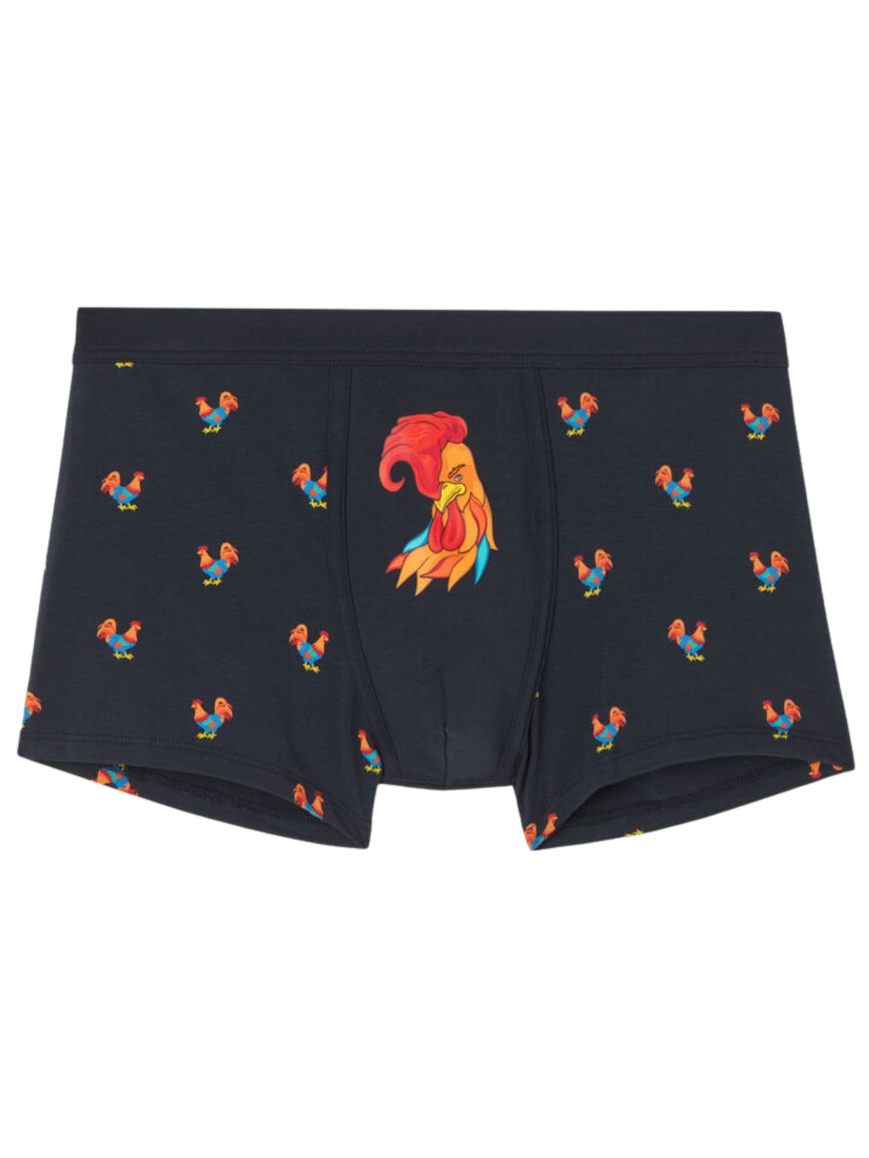 Cueca Boxer Em Algodão Supima Elástico Com Estampa De Galos - Azul