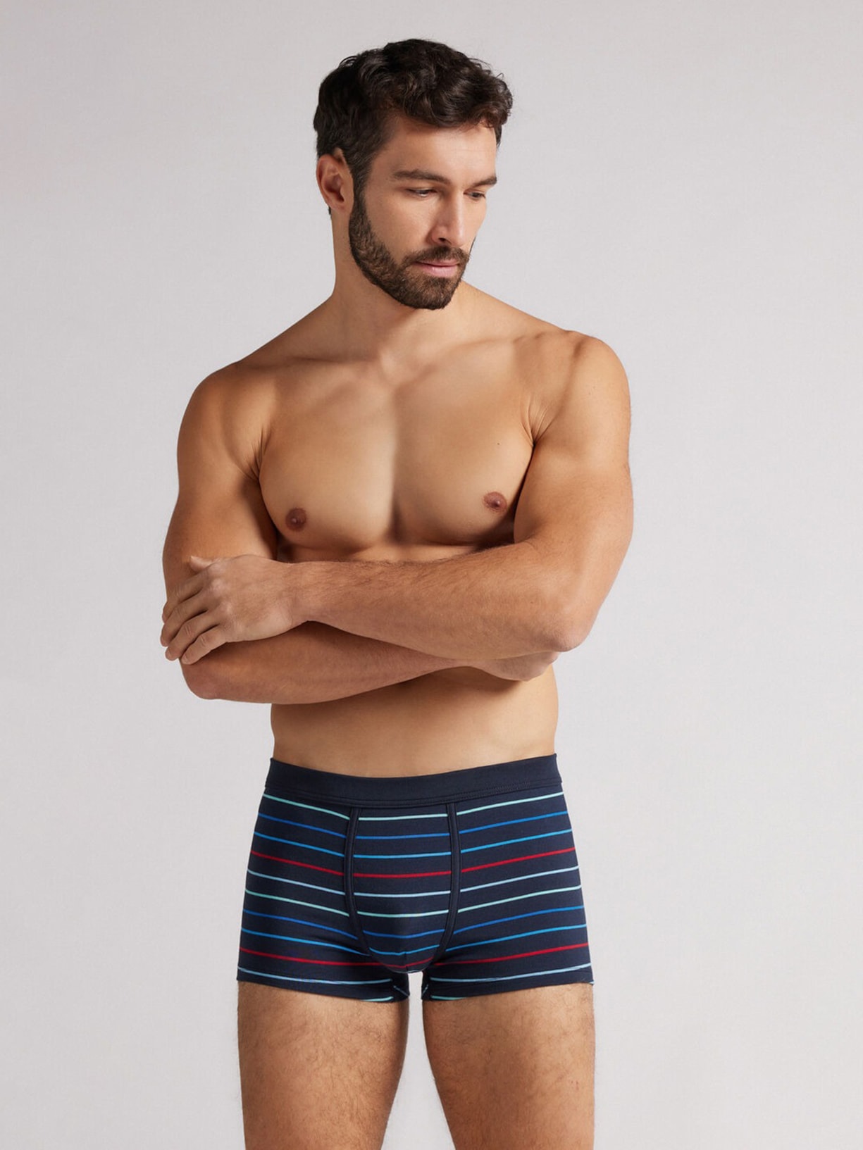 Cueca Boxer Listrada Em Algodão Supima Azul Intimissimi