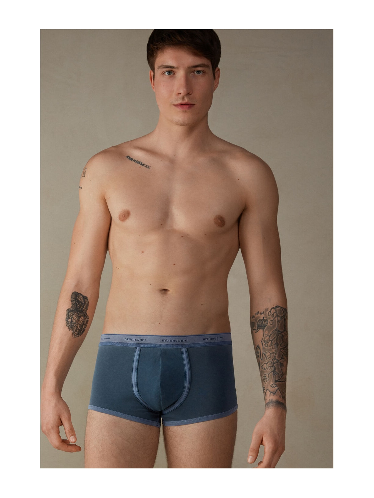 Cueca Boxer Tingida Em Algodão Supima Elástico Azul Intimissimi