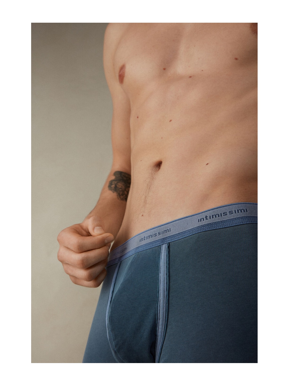 Cueca Boxer Tingida Em Algodão Supima Elástico Azul Intimissimi