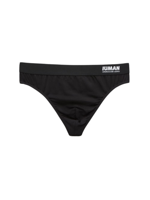 Cueca Fio Dental Em Microfibra Com Logótipo - Preto