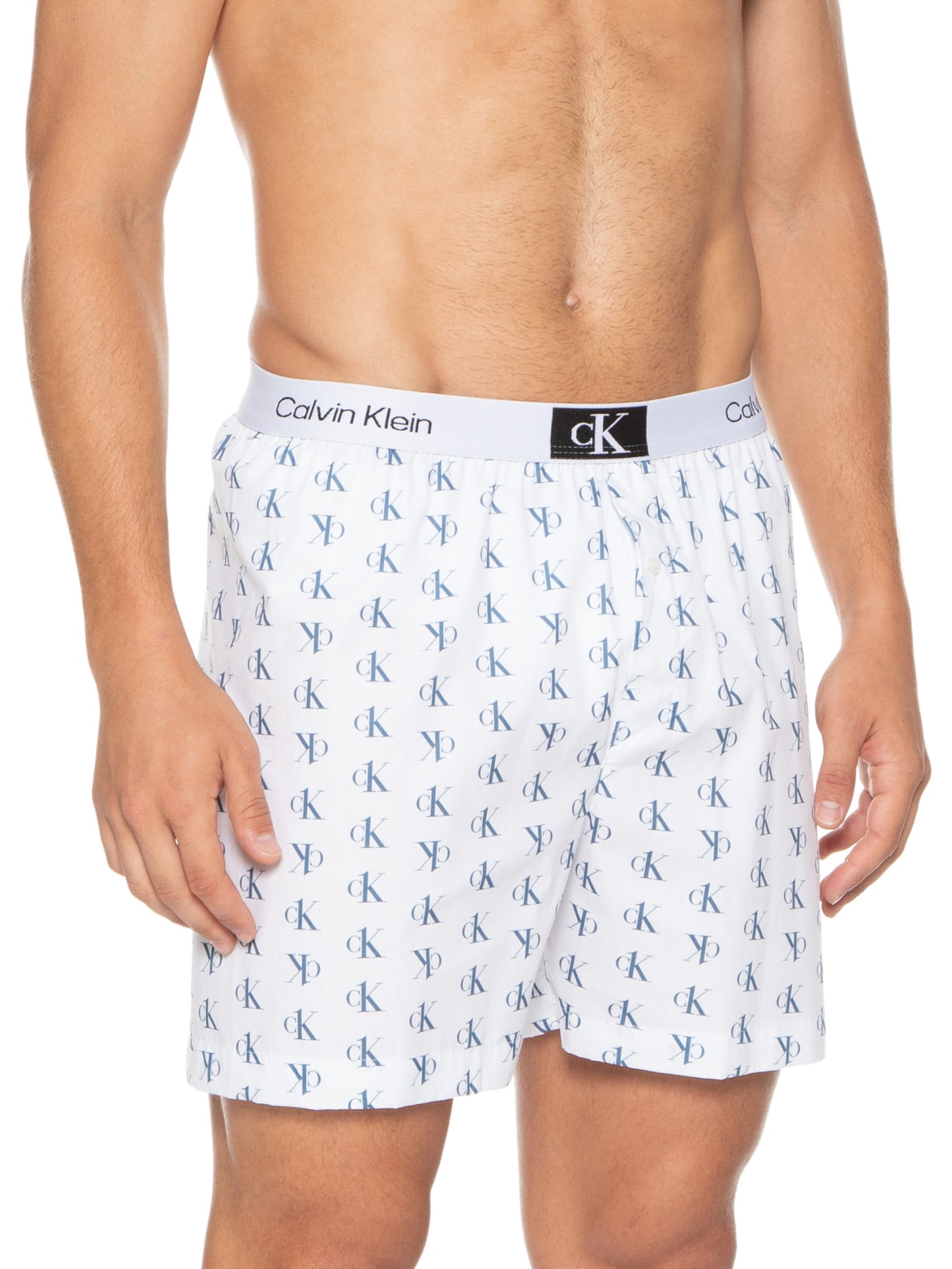 Cueca Samba Canção Print Staggered Logo Branco Calvin Klein Underwear