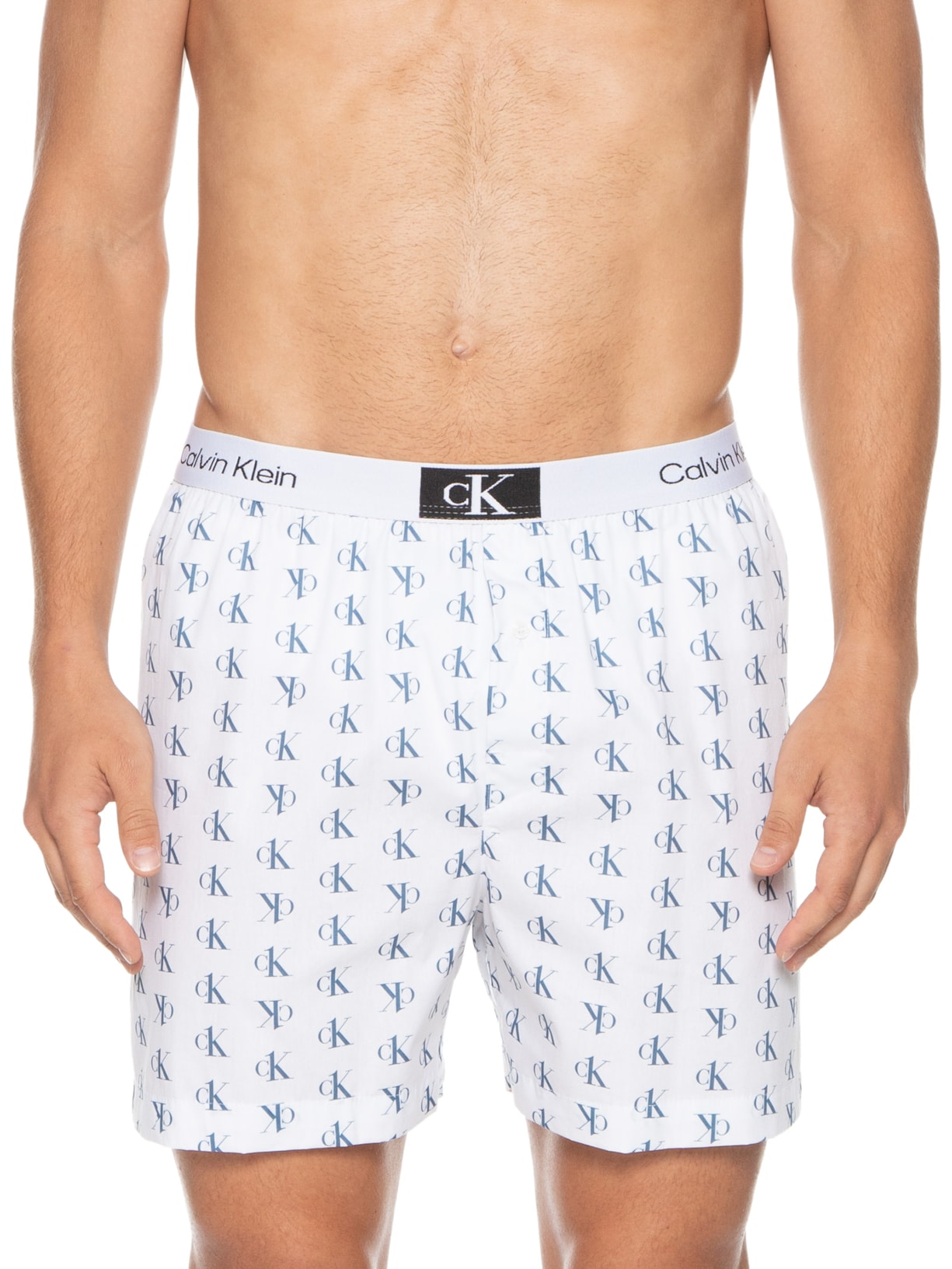 Cueca Samba Canção Print Staggered Logo Branco Calvin Klein Underwear