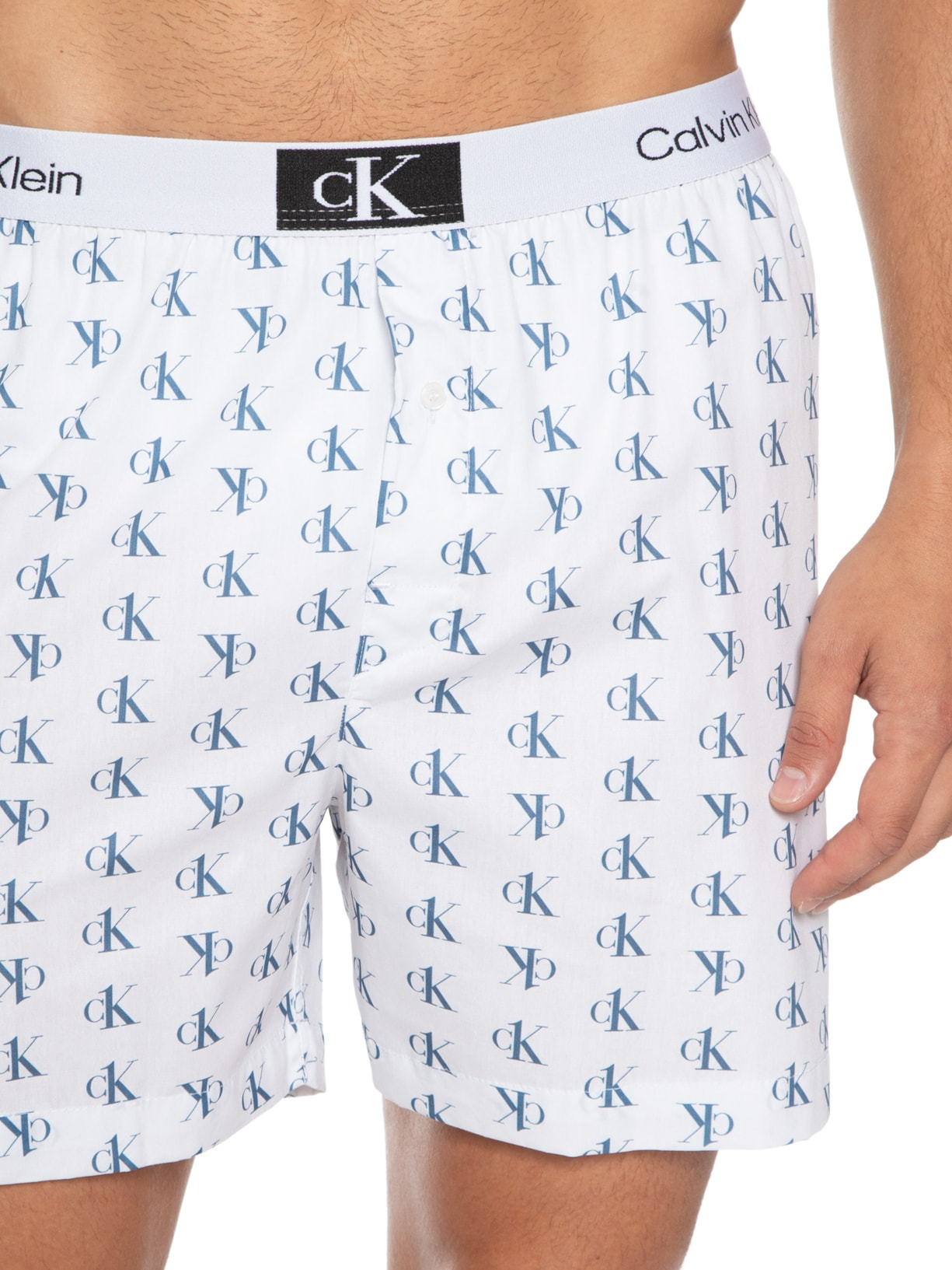 Cueca Samba Canção Print Staggered Logo Branco Calvin Klein Underwear
