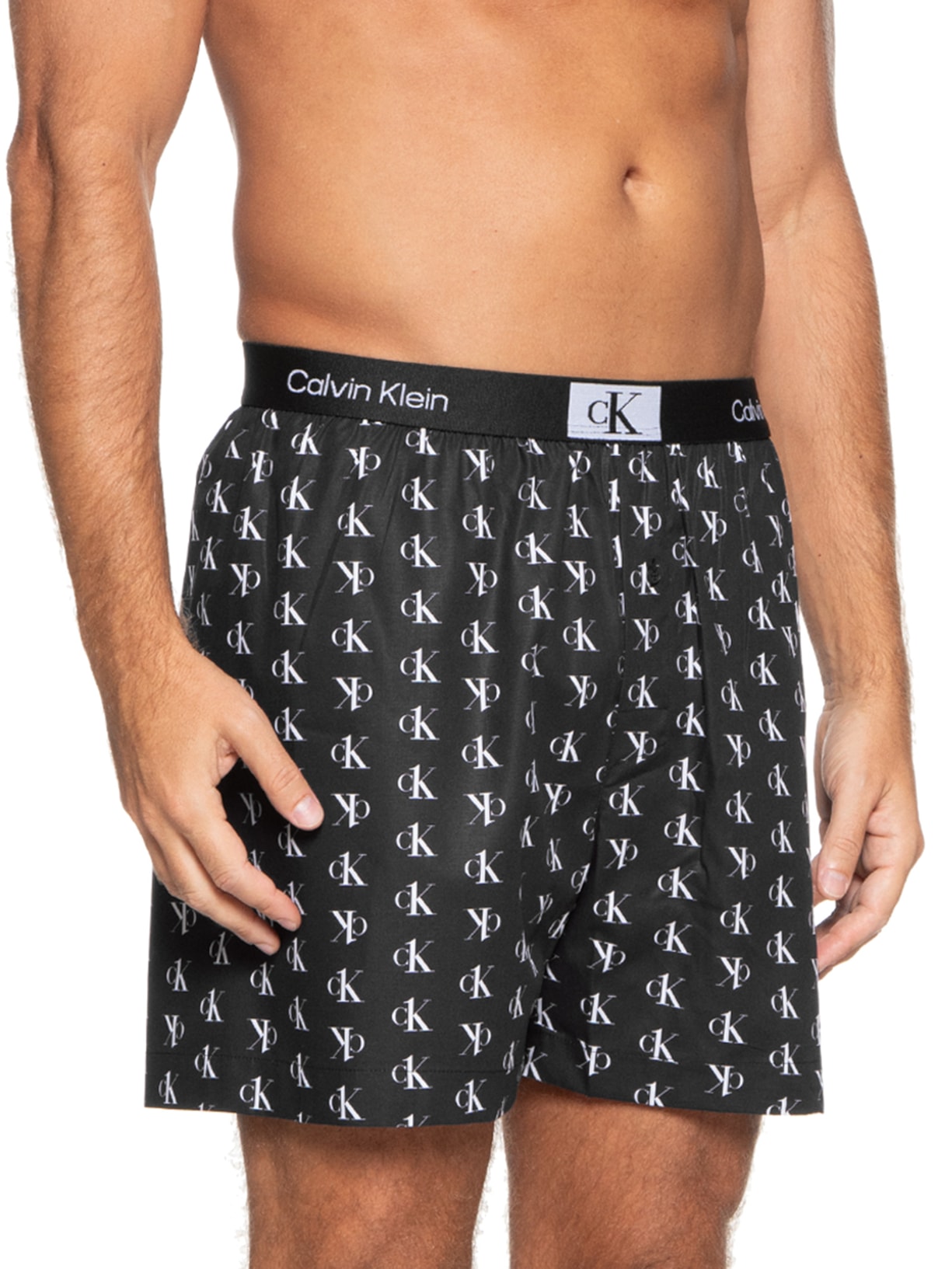 Cueca Samba Canção Print Staggered Logo Preto Calvin Klein Underwear