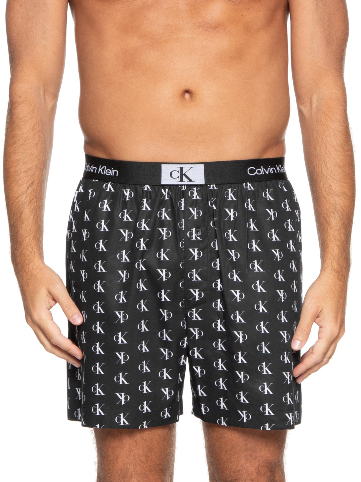 Cueca Samba Canção Print Staggered Logo Preto Calvin Klein Underwear